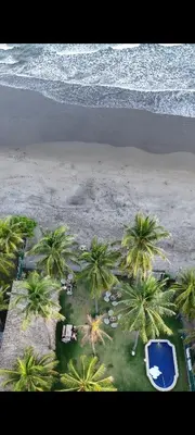 an aerial view of a beach with palm trees and the ocean at Bella Vista Hotel Boutique in San Miguel