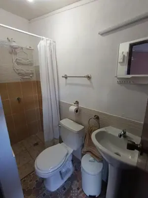 a bathroom with a white toilet and a sink at Casa Vieja Guest House in Santa Ana