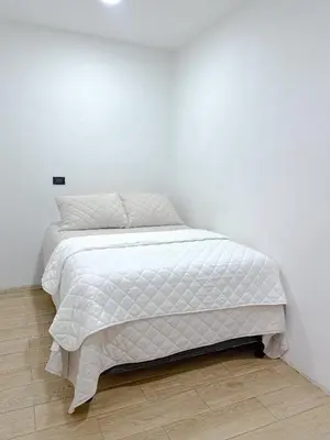a white bedroom with a bed with a white bedspread at Casa Francisca in Alegría