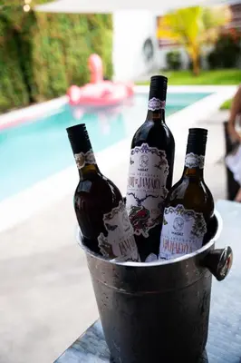 three bottles of wine in a bucket next to a pool at 3 Family Villa Private Pool Parking BBQ El Sunzal El Tunco El Zonte SURFCITY in Tamanique