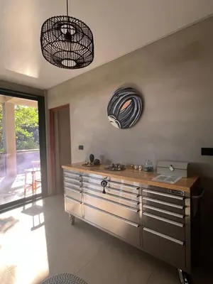 a kitchen with a counter and a sink at Shalpabay House in Taquillo