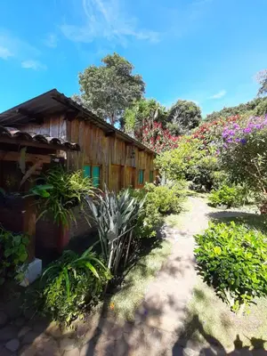 a wooden house with a path next to it at San Fernando in Concepción de Ataco