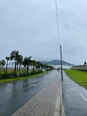 an empty street with palm trees on the side of the road at Gabby House in Sitio del Niño