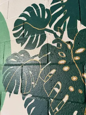 a drawing of a plant on the side of a wall at Hostal Tia Reyna in El Zonte