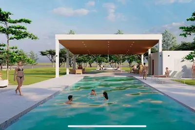 a rendering of people swimming in a swimming pool at Tiny but cozy home in Santa Ana in Santa Ana