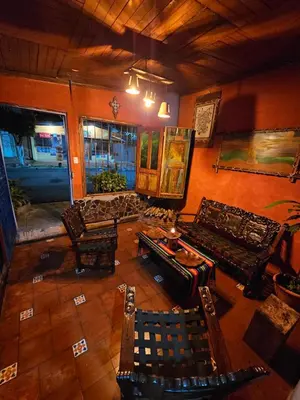 an overhead view of a living room with furniture at Santa Fe in Juayúa