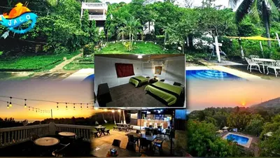 a collage of pictures of a house and a pool at Jaco Mizata Beach and River in Las Piedras