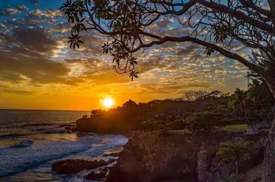 a sunset over the ocean with a tree at Casa Las Doroteo in El Sunzal