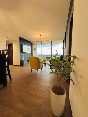 a living room with a potted plant in a room at Tower View 360º in San Salvador