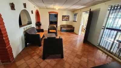 an overhead view of a living room with furniture at Casita d Playa 1 in La Esmeralda
