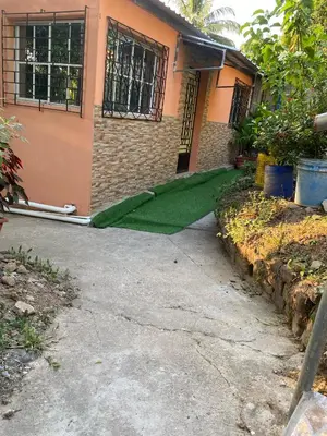 a green carpet on the front of a house at Aguiñada's House in El Rosario