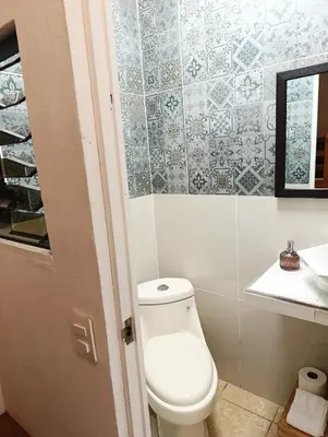 a bathroom with a toilet and a sink at Dinos House in Concepción de Ataco