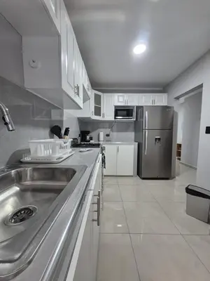 a kitchen with a sink and a stainless steel refrigerator at Livo house in San Salvador in San Salvador