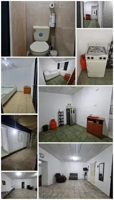 a collage of four pictures of a bathroom with a toilet at La Chola, Guest House in Santa Ana