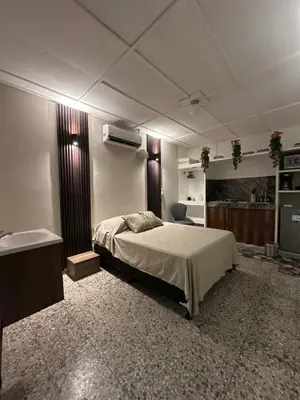 a bedroom with a bed and a sink in a room at San Benito Executive Suite, luxury, security in San Salvador