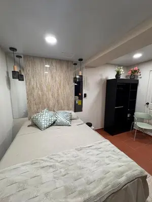 a bedroom with a large bed with two pillows at Oasis Urbano San Benito in San Salvador