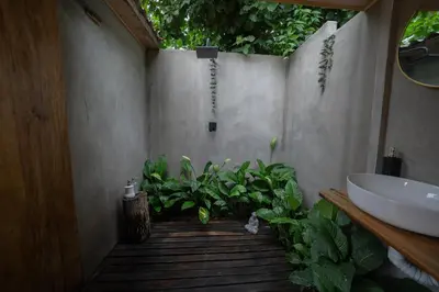 a bathroom with a sink and some plants at Kafen Hotel in Juayúa