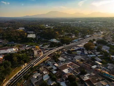 an aerial view of a city with a highway at Apartment in the heart of SA in Santa Ana