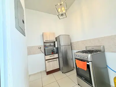 a kitchen with a stainless steel stove and refrigerator at House for entire families in a private area in San Miguel