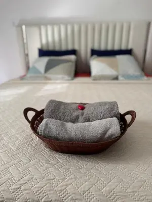 a dog bed sitting on the floor in a bedroom at Dormitorio privado con tu propio baño El apartamento la cocina y las áreas comunes son compartidas in San Salvador