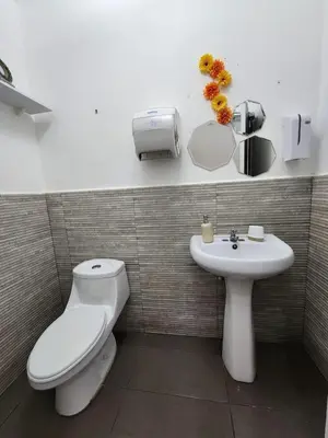 a bathroom with a toilet and a sink at La Mochila Urbana3 in San Salvador