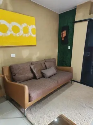 a brown couch sitting in a room at Suite 607 Ciudad jardín San Miguel A in San Miguel