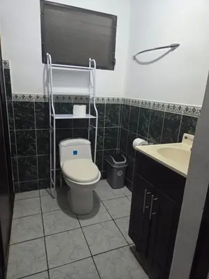 a bathroom with a toilet and a sink at Hotel Ohana in San Juan Talpa