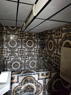 a bathroom with mosaics on the wall of a room at Alquileres El Ángel in San Salvador