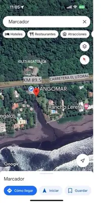 a screenshot of a google map with a red spot at Mangomar Beach House in Teotepeque