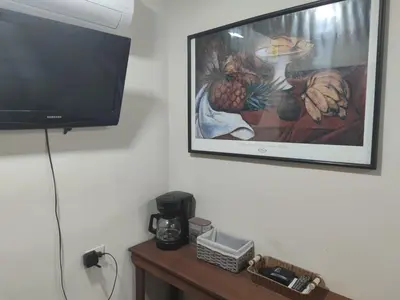 a television on a wall with a picture of a pineapple at Estancia WLC