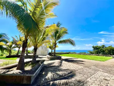 a group of palm trees on a sidewalk at Casa de lujo- Vista- Piscina- La Libertad in La Libertad