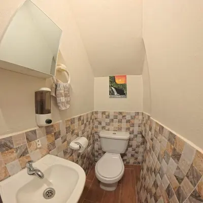 a small bathroom with a toilet and a sink at La Casa de Sonya in Concepción de Ataco