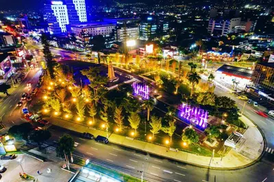 an aerial view of a city at night with lights at Stylish apartment in San Salvador Downtown in San Salvador