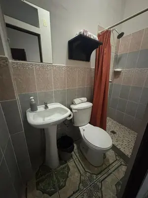 a bathroom with a toilet and a sink at El Balcón de Ataco in Concepción de Ataco