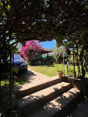 a car parked in a yard with pink flowers at Gran Bonanza Hotel in Alegría