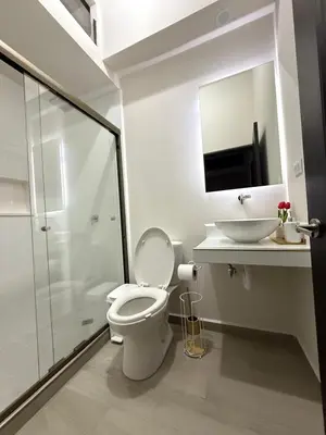 a white bathroom with a toilet and a sink at Luxury Cozy Home in San Miguel
