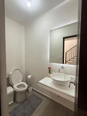 a white bathroom with a toilet and a sink at Luxury Cozy Home in San Miguel