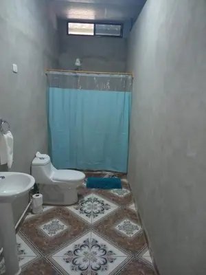 a bathroom with a toilet and a sink and a shower at Cabañas La China in El Congo