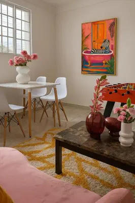a living room with a table and a table and chairs at Galería living in San Salvador