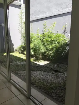a view of a garden from a sliding glass door at Agenda Hotel in San Salvador