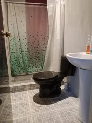 a bathroom with a toilet and a shower and a sink at Habitaciones Clásica en lo mejor de SS city in San Salvador