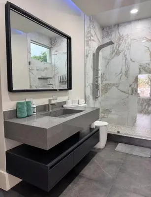 a bathroom with a large sink and a shower at Casa Cristal in San Luis La Herradura