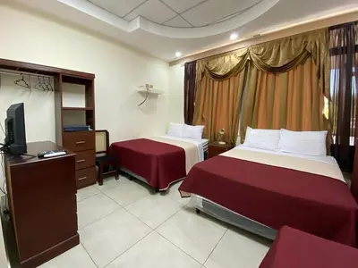 a hotel room with two beds and a television at Hotel D' Palacio Real in San Miguel