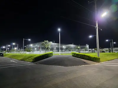 an empty parking lot at night with street lights at Casa Nueva San Miguel in San Miguel