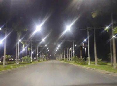an empty street at night with street lights at Casa Nueva San Miguel in San Miguel