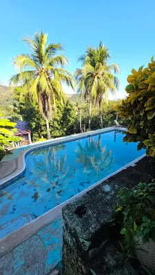 a swimming pool with palm trees in the background at 4 Amigos El Zonte in ChiltiupÃ¡n