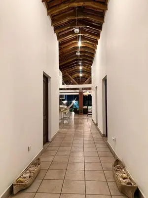 a hallway in a building with a wooden ceiling at Casa Marea - Costa del Sol in Marcelino