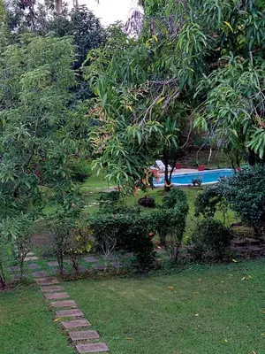 a garden with a stone path leading to a pool at Jardín Escondido in La Libertad