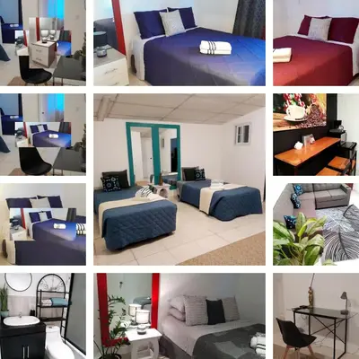 a collage of pictures of beds in a room at Flamingo loft in La Puerta de La Laguna