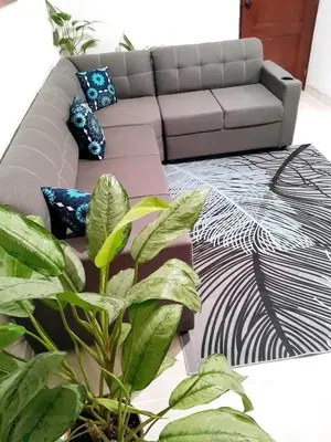 a living room with a couch and some plants at Flamingo loft in La Puerta de La Laguna